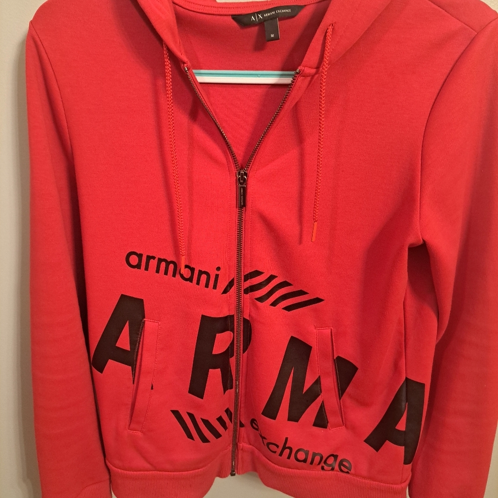 Armani Exchange Vibrant Red Hoodie with Black Accents